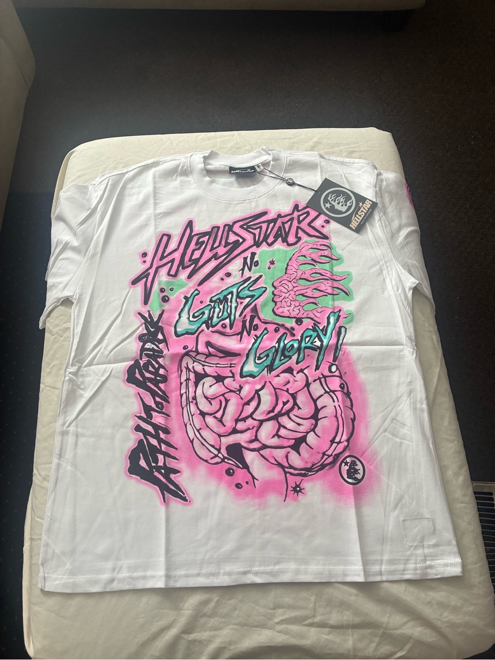 Hellstar White Graphic Tee with Pink & Green Print